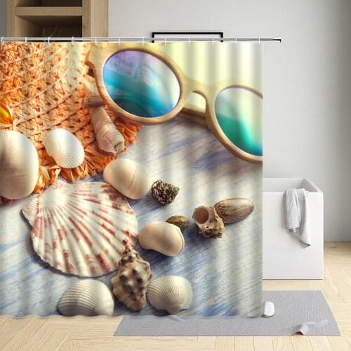 Summer Beach Shower Curtains Set Shell Starfish Landscape Floral Print Bathroom Decor Screen Home Waterproof Polyester With Hook