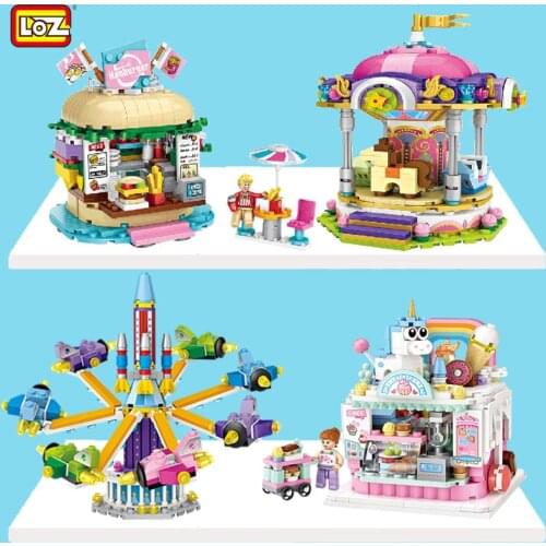 LOZ City Builidng Blocks Cake Drink Shop Juguetes Amusement Park Educational Plastic Mini Architecture Bricks Toys for Kids Gift