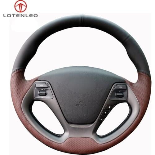 LQTENLEO Black Coffee Leather Car Steering Wheel Cover For Kia K3 2012-2018 Ceed Cee'd Cerato 2012-2018 Forte Koup Forte5 2013