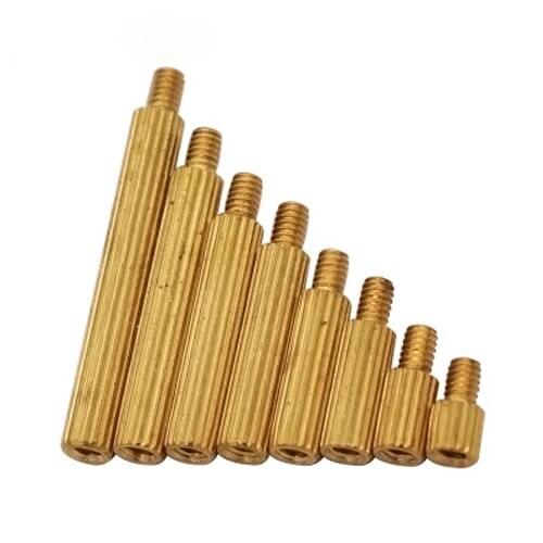 M2 Brass Single-head Circle Knurled Pillars Column Screw 3mm External Tooth Side Through Brassiness Pillar Bolts 3mm-10mm Length