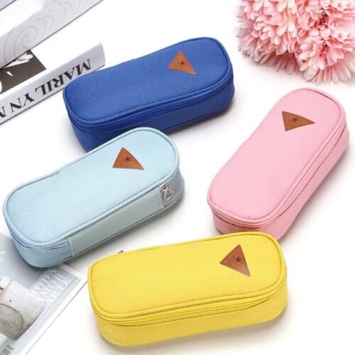 Candy Color Large Capacity Multi-functional Flip Pencil Case Stationery School Supplies Canvas Pen Bag
