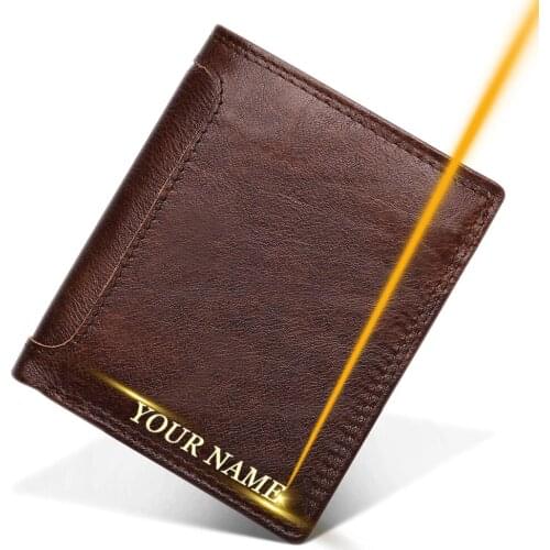 Free Engraved Mens Wallet Genuine Leather Short Clutch Male Purse Rfid Card Protection Credit ID Card Holder Wallets Customized