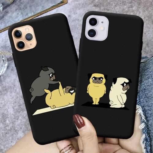 Cute Cartoon Pug Animal Yoga Phone Case for IPhones 12 11 Pro Xs Max Se2020 6s 7 8 Plus XR Soft Matte Black Tpu Back Cover