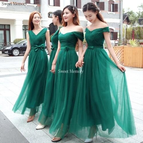 N085 Custom Made Long Green Bridesmaid Dresses 2021 Sweet Memory Lace Up Tulle Dress For Women Wedding Party Graduation Robes
