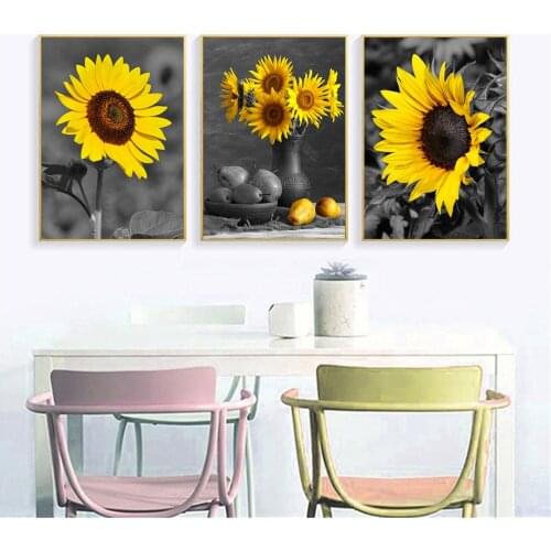 Sunflower 3 Pieces Diamond Painting Cross Stitch Full Square Round Still Life Diamond Mosaic Kit Puzzles Black And WhiteZP-4882