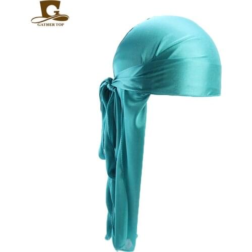 20pcs/lot Wholesale Durag silk Long Tail Scarf Cap Mens Satin Durags Bandanna Turban Wigs Men Silky Durag Headwear Pirate Hat