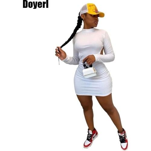 Autumn Woman Dress Long Sleeve White Bodycon Mini Dress Streetwear Women Short Backless Hollow Out Stretch Party Casual Dress