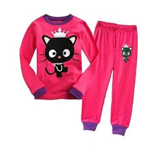 Hot Pink Cat Baby Girls Pajamas 100% Cotton New Autumn Long Sleeve 2 3 4 5 6 7 Years Children PJS Boys Pijama Girl Home Clothes