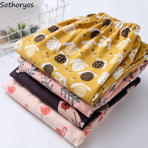 Sleep Bottoms Women Printed Kawaii Summer Cotton Comfortable Breathable Womens Korean Style Loose Pajama Pants Sleepwear Ulzzang
