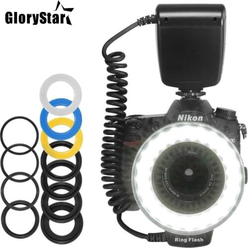 HD-130 Macro LED Ring Flash Bundle with 8 Adapter Ring for Canon Nikon Pentax Olympus Panasonic DSLR Camera Flash V HD130