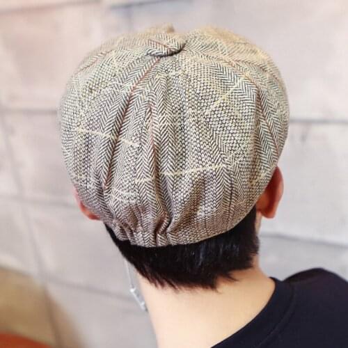Vintage Mens Cotton Blend Striped Cabbie Newsboy Caps High Quality Flat Octagonal Golf Driving Hat Accessories