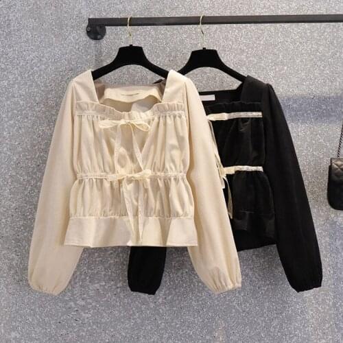 Black Long Sleeved Sweet Plus Size Korean Autumn Elegant Fashion Blouses And Tops WomenS Oversize Shirt Clothing 2021 Female