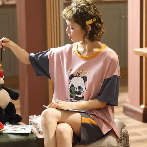 Pyjamas Women Cotton Yellow Pajamas for Woman Summer Sleepwear Short Sleeved Sweet Tops+shorts Pijama Womens Cartoon Pjs Set