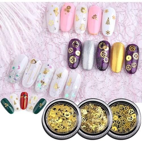 1Box Nails Art Decoration Nail Sequins Glod Color Fashion 3D Christmas Mixed Nail Metal Slices Jewelry Accessory