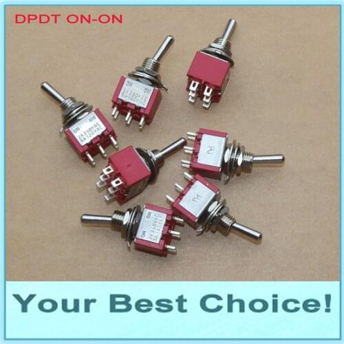 10pcs/Lot DPDT 6Pins 2 Position ON-ON Miniature Rocker Toggle Switch,2A/250VAC,5A/125VAC