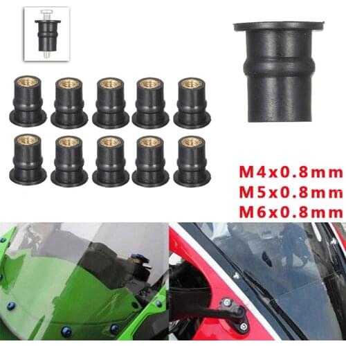 10PCS Rubber Well Nut M4 M5 M6 Metric Motorcycle Windscreen Well Nut Wellnuts Brass Nuts Black
