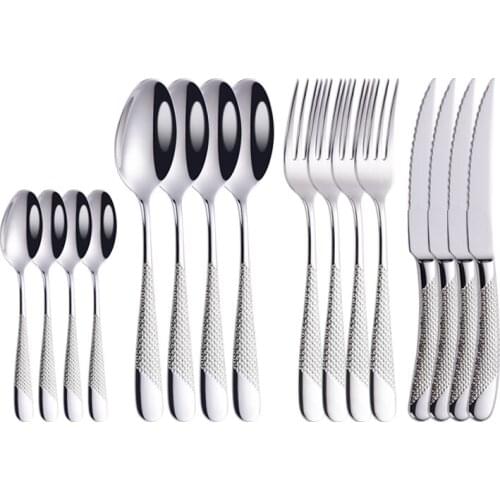 16Pcs Silver Dinnerware Set Stainless Steel Knife Fork Spoon Cutlery Set Kitchen Complete Tableware Silverware Set Dropshipping