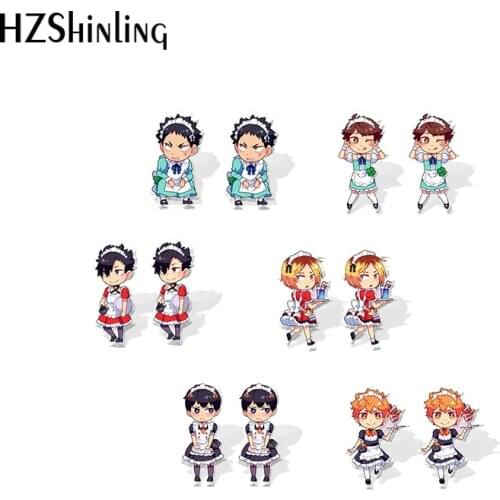 2021 Cartoon Maid Haikyuu Volleyball Boys Heat Acrylic Stud Earrings Resin Epoxy Fashion Jewelry
