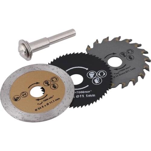 3Pcs/Set 54.8mm Saw Blades HSS Mini Wood Circular Saw Blade Cutting Blade Tool + Mandrel High Quality