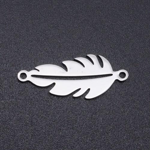 5pcs/lot 100% Stainless Steel Peacock Feather Connector Charms Wholesale Jewelry Making Charms Bracelets Pendants