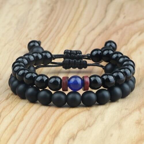 8MM Natural Stone Beaded Bracelets Set for Men Women Friend Lover Gift Charm Adjustable Jewelry Couples Distance Bracelet Set