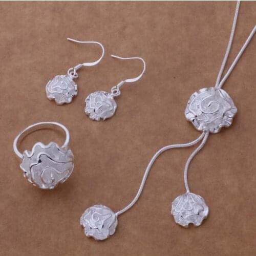 AS201 Lucky Silver Color 925 Jewelry Sets For Women Earring 288 + Necklace 463 + Ring 286 /bknakbua Ainaizua