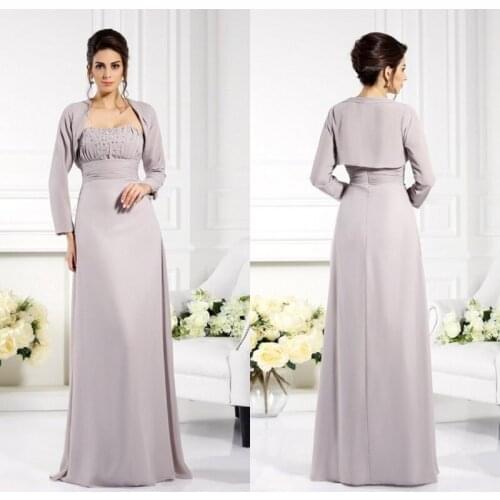 2019 Mother of the Bride Dresses with Jacket Strapless Satin Evening Gowns Prom Wear Floor Length Formal Wedding Guest Dress