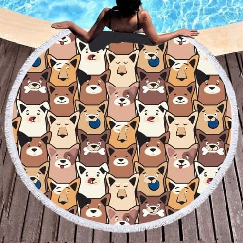 Cute Dog Firebird Animal Print Bath Towel Circular Microfiber Multi-purpose Quick-drying Absorbent Beach Towels