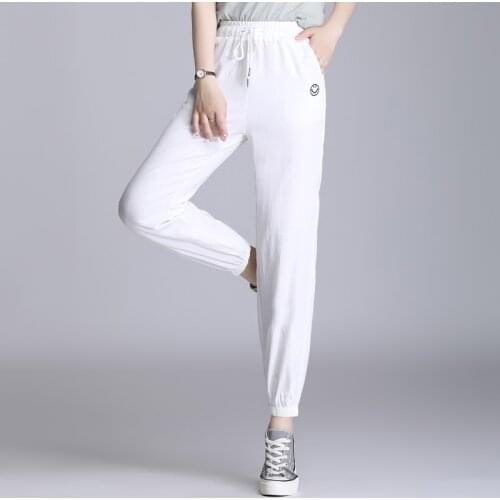 OUMENGKA Cotton Linen Pants for Women Loose Casual Solid Color Female Harem Trousers Plus Size Capri Womens Summer S-4XL