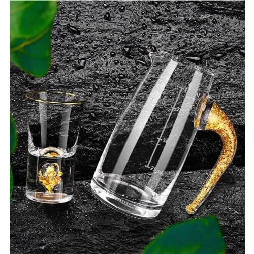 Household high-grade 24K gold foil crystal liquor cup white wine cup gold sake vodka small wine cup