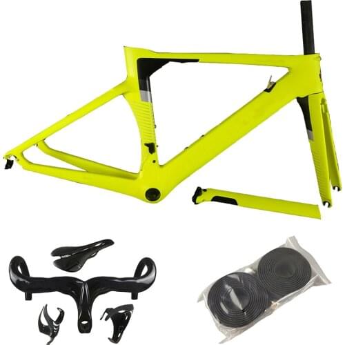 Concept Frame T1100 Glossy Yellow Carbon Road Bike Frames Bicycle Frameset + Handlebar + Saddle + Bottle Cages C64 V3Rs Frame