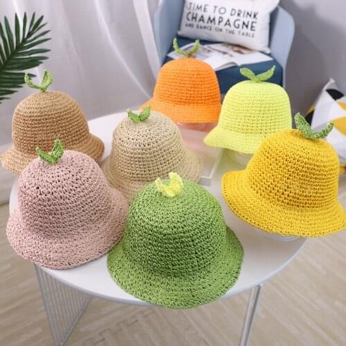 Kids girls sun hat summer boys straw hat fashion fisherman hat children handmade cute grass sun cap beach headdress