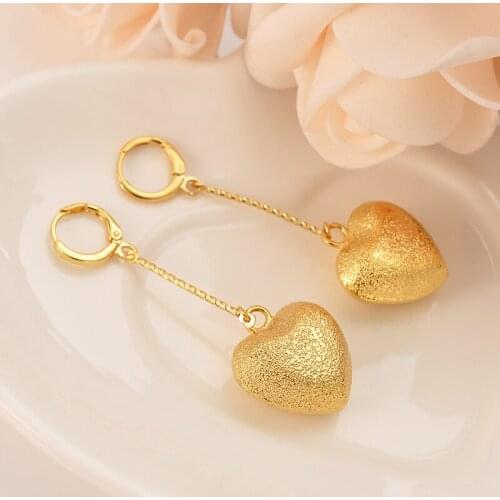 Dubai, India and Africa gold plated earrings simple frosted heart 3d tassel girl lady engagement wedding jewelry gift