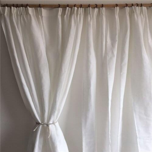 Elegant Linen Blended White Curtains Privacy Protection Light Filtering Semi Sheer Window Drape for Bedroom & Living Room TJ6475