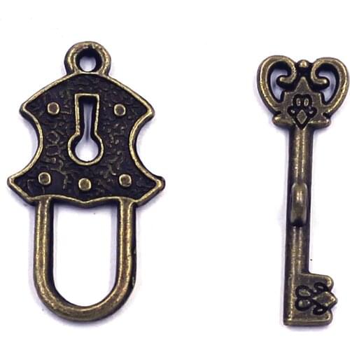 10Sets Key Lock Toggle Clasp Classic Metal Bronze Tone Jewelry DIY Making Finding Charms
