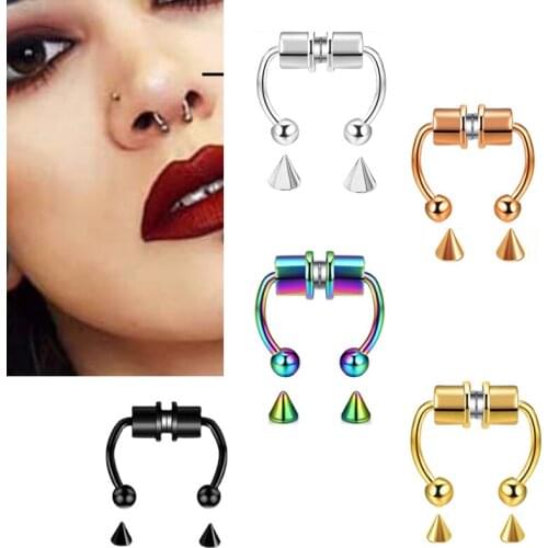 1pcs Fake Piercing Nose Ring Hoop Nose Septum Rings Stainless Steel Magnet Nose Fashion Body Jewelry Hip Hop Rock Pircing Jewlry