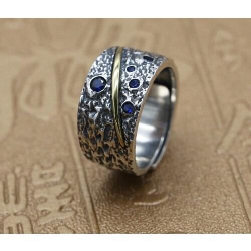 Factory Wholesale S925 Sterling Silver Men And Women Meteor Shower With Diamond Open Ended Ring Thai Silver Retro Hipster Ring