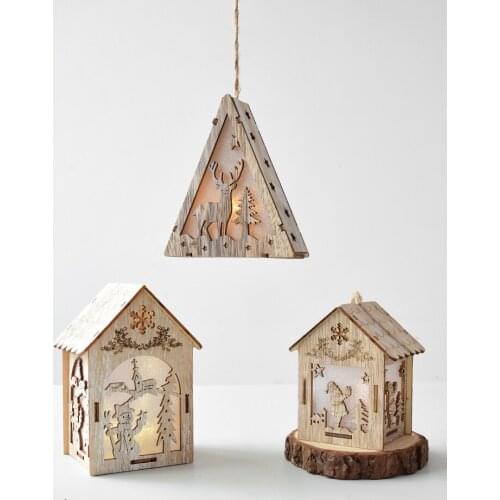 Creative Wooden Christmas Decors Beaming Wood House Santa Clause Reindeer Christmas Tree Hanging Ornaments Holiday Decors