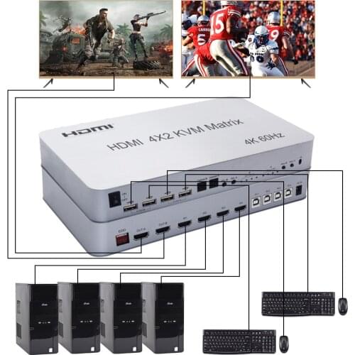 4-port dual monitor HDMI KVM Switch Matrix 4X2 Matrix kvm switch hdmi dual monitor USB HDMI 4X2 KVM Matrix Switcher