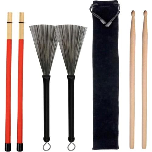 MagiDeal Wood Drumsticks Retractable Wire Brushes Rod Brush Sticks For Drum