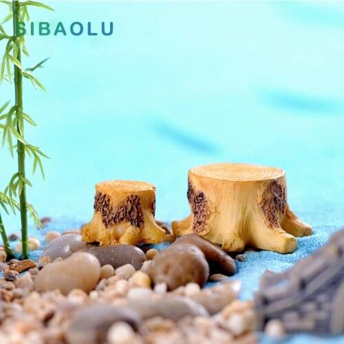 2pcs Wooden Stump Miniature Figurine DIY Accessories Doll Baby Pet House Decoration Simulation Pant plastic girl toy Kawaii