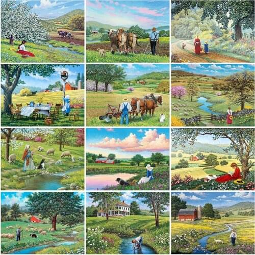 MomoArt New Arrival 5D DIY Diamond Painting Farm Craft Kit Diamond Embroidery House Landscape Cross Stitch Rural Home Decor Gift