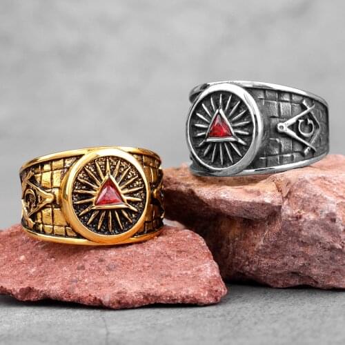 Freemason Masonic Gold Silver Color Men Rings Punk Hip Hop for Boyfriend Male Stainless Steel Jewelry Creativity Gift Wholesale