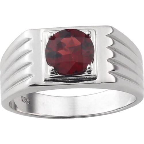 Real Red Garnet 925 Silver Ring for Men 8mm Gemstone January Birthstone Birthday Gift R516RGN