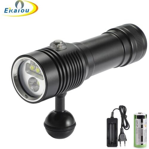 New Underwater Diving Video Fill Photography Flashlight XM-L2 XPE LED White Red Light IPX8 Waterproof 100M Dive Catch Fish Lamp