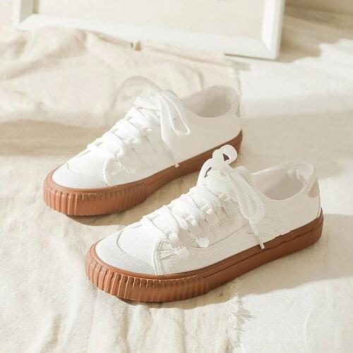 2021 Caramel Color Canvas Shoes Womens Harajuku White Shoes Versatile Lace-up Low Top Sports Casual Wear-resistant And Non-slip