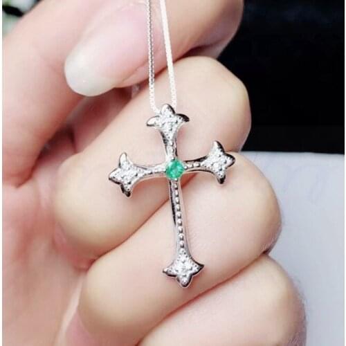 Real Natural Emerald Gemstone Necklace Pendant Genuine 925 Sterling Silver natural gem cross good gift for birthday party