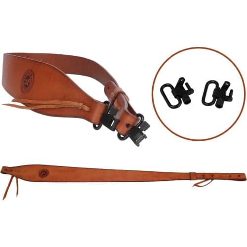 Tourbon Hunting Gun Sling Genuine Leather Rifle Belt w/Swivels Shotgun Shooting Shoulder Strap Gun Accessories Adjusted(1 SET)