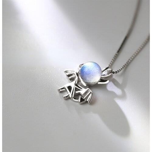 S925 Silver Little Devil Necklace Natural Blue Moonstone Short Paragraph Simple Ins Niche Design Sense Clavicle Chain Necklace