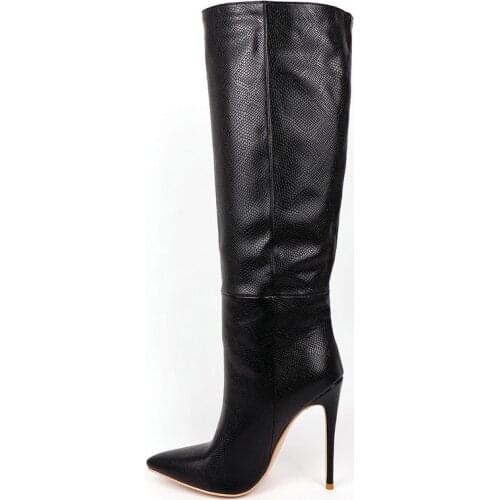 Sexy Women Shoes 12CM Super High Heel Knee High Boots Artificial PU Women Boots Pointed Toe Stiletto Boots Autumn Winter Ladies